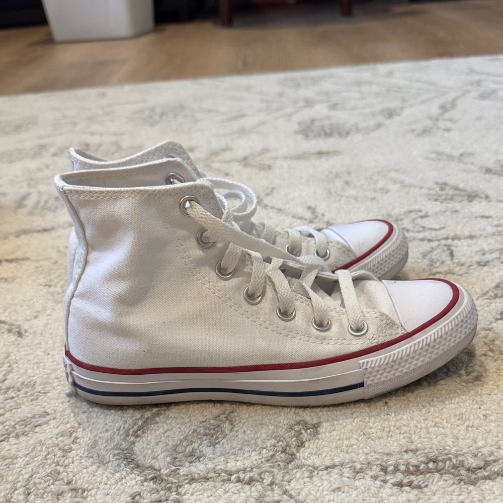 Converse White High-Top Sneakers with Red Stripe